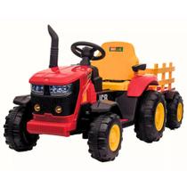 Trator Elétrico Infantil EcoPower 12V Vermelho Amarelo Som