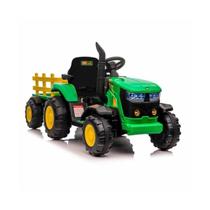 Trator Elétrico Infantil Verde E Amarelo 12V Com Carreta C/R