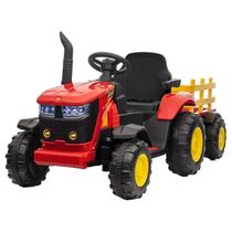 Trator Elétrico Infantil Vermelho E Amarelo 12V Com Carreta