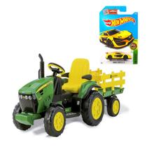 Trator Elétrico John Deere Ground e Carrinho Hot Wheels