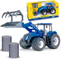 Trator New Holland T8 Implemento Garfo Articulado Miniatura Escala 1:30 Usual Brinquedos