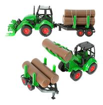 Trator pa carregadeira+carreta c/ toras madeira agromak - silmar brinquedo presente criança Trator pa carregadeira+carreta c/ toras madeira agromak - silmar brinquedo presente criança