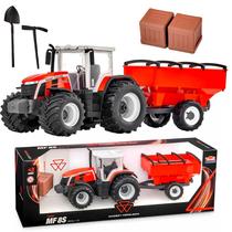 Trator Réplica Massey Ferguson Graneleiro Brinquedo Agrícola Colecionável Carreta E Caixas - Usual