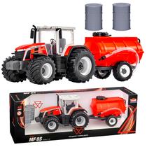 Trator Réplica Massey Ferguson Graneleiro Brinquedo Agrícola Colecionável Carreta Removivel E Caixas