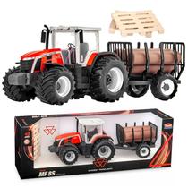 Trator Réplica Massey Ferguson Tora Brinquedo Agrícola Colecionável Com Carreta Removivel E Madeira