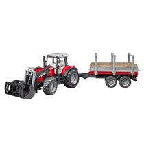 Trator Toy Bruder Massey Ferguson 7480 com carregador frontal e reboque