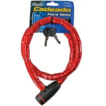 Trava Antifurto Cadeado Flexível 1M Vermelho Western com 2 Chaves para Moto Bicicleta Portão e Trailer