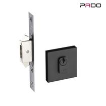 Trava Correr Pado Externa Inox Lingueta Dupla Roseta Quadrada Preta