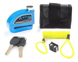 Trava Disco Moto Alarme Sensor Bolsa Cabo St Azul