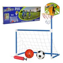 Trave 2 em 1 Golzinho Cesta Basquete Com Bomba Ar e 2 Bolas