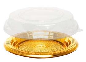 Travel Cake Transparente com Base Dourada 15cm Ideal para transporte de bolo