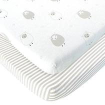 Travel Lite Crib Sheets Compatível com Graco Travel Lite Crib com Etapas Encaixa Perfeitamente em 20" x 30" Colchão Sem Agrupamento Snuggly Soft Jersey Cotton Grey Sheep, Stripe 2 Pack