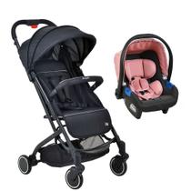Travel System Burigotto Carrinho de Bebê Zap Preto com Bebê Conforto Touring X Rosa