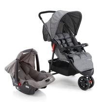 Travel System Delta Duo Pro (Conjunto de Carrinho 3 Rodas Reclinável + Bebê Conforto) Cinza Mescla - Voyage