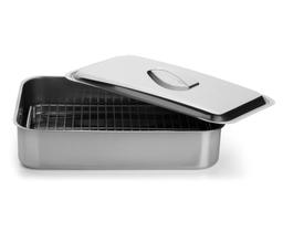 Travessa Assadeira De Inox Com Grelha E Tampa Grande Forma Para Assar Forno Assado Servir 37x23 Cm