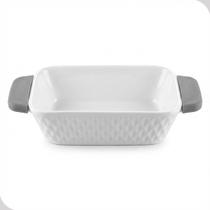 Travessa Cerâmica Wellmix 26 cm Branca com Alça Silicone Cinza Mesa e Serviço