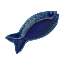 Travessa de Cerâmica Decorativa Peixe Ocean Azul 28x13cm Bon Gourmet - Bon Gourmet