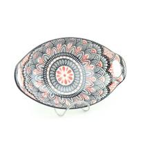 Travessa de Cerâmica Estampada Mandala Rosa e Preta - PraCaza