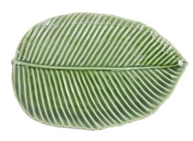Travessa De Cerâmica Folha Verde Brilhante Bem Acabada 25Cm