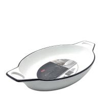 Travessa De Cerâmica Oval Com Alça Branca E Preta 28cm Travessa De Cerâmica Oval Com Alça Branca E Preta 28cm