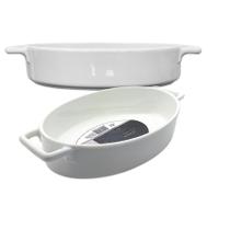 Travessa De Cerâmica Oval Com Alça Resistente Branca 32cm Travessa De Cerâmica Oval Com Alça Resistente Branca 32cm