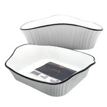 Travessa De Cerâmica Quadrada Com Alça Branca E Preta 23cm