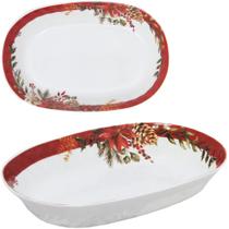 Travessa de melamina oval funda flores / pinha 23x15cm