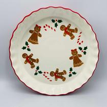 Travessa de Natal Redonda com Gingerbread em cerâmica 25cm