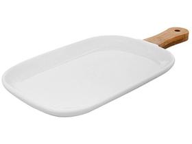 Travessa de porcelana retangular com pegador de bambu hauskraft 350ml 35x15cm