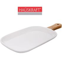 Travessa de porcelana retangular com pegador de bambu hauskraft 350ml 35x15cm
