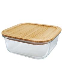 Travessa de Vidro 17,5x17,5x7,0cm Forno Freezer com Tampa Bambu 1,15lts
