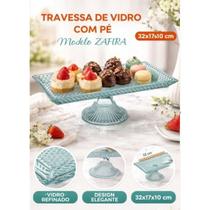 Travessa De Vidro Com Pé Retangular 32cm Zafira Porta Bolo Vitazza Travessa De Vidro Com Pé Retangular 32cm Zafira Porta Bolo Vitazza