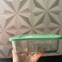 Travessa de vidro retangular com tampa verde para alimentos de geladeira 1 litro para geladeira assadeira tigela