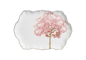 Travessa Filete Ouro Ypê Rosa Scalla Cerâmica 38x26cm