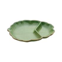 Travessa Folha Decorativa de Cerâmica Banana Leaf Verde Lyor