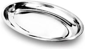 Travessa Funda 30Cm Oval Inox Festa Bar Comida - Prateado