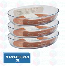 Travessa Grande de Vidro 3L Oval Forno Assados Mesa Posta 3uni