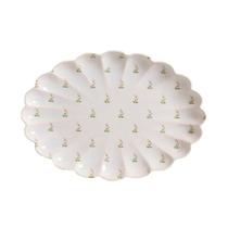 Travessa Média Relevado Branco Rosas Vó Dulce 39,5x27,5cm