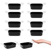 Travessa Mini Alça Inox Couvert Preto Servir Entradas Buffet 14cm 10un