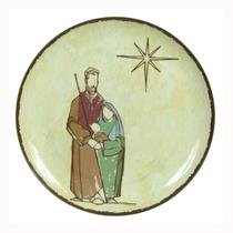 Travessa Natal Redonda Sagrada Família Melamina Bege 35cm Bandeja Servir Petisqueira Mesa Posta