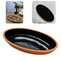 Travessa Oval Aldeia Em Cerâmica 800ml Preto Multiuso29cm L'Hermitage