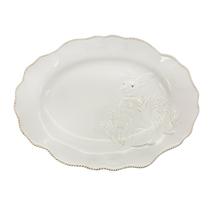Travessa oval coelho linha relevo em porcelana 35x26cm Travessa oval coelho linha relevo em porcelana 35x26cm