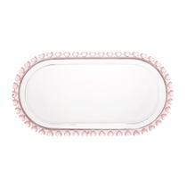 Travessa Oval de Cristal de Chumbo Coração Com Borda Rosa 25x13x2,5cm - Lyor