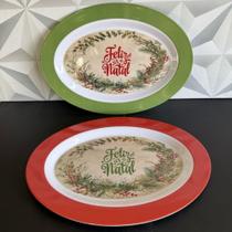 Travessa oval de melamina de natal com frase feliz natal para mesa posta grande prato tigela