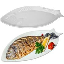 Travessa Peixe 38cm Branca Em Melamina Servir Peixes Porções Travessa Peixe 38cm Branca Em Melamina Servir Peixes Porções