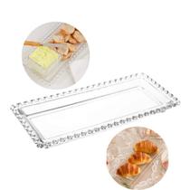 Travessa Petisqueira Bandeja Retangular de Cristal Coração Lyor 30x13cm