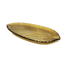 Travessa Petisqueira Vidro Luxo Centro de Mesa Folha Ouro Texturizado 30cm - Tuut - Yangzi