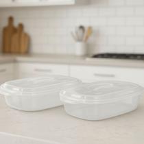 Travessa Plástica 2L com Tampa para Microondas Pote Retangular Multiuso Livre de BPA, Para Armazenar e Servir Alimentos