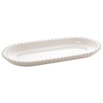 TRAVESSA PORCELANA OVAL BEADS BRANCO 25x13x3cm