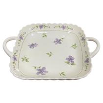 Travessa Quadrada Decorada Lavanda c/ Alça Porcelana 26x20cm